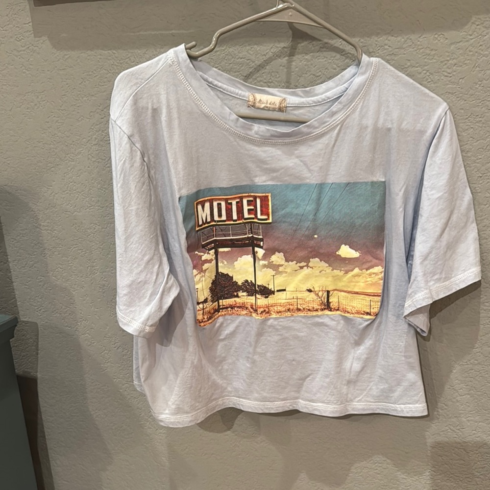 Altar'd State Light Blue Crop Top with Motel Graphic